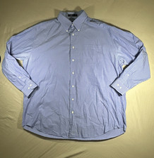 Nautica Shirt Button Down Cotton Men's 18 34/35 2XL Blue White Pinstripe Preppy