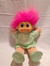 Large 12” RUSS Troll Doll - Get Well Soon Gown - Pink Hair