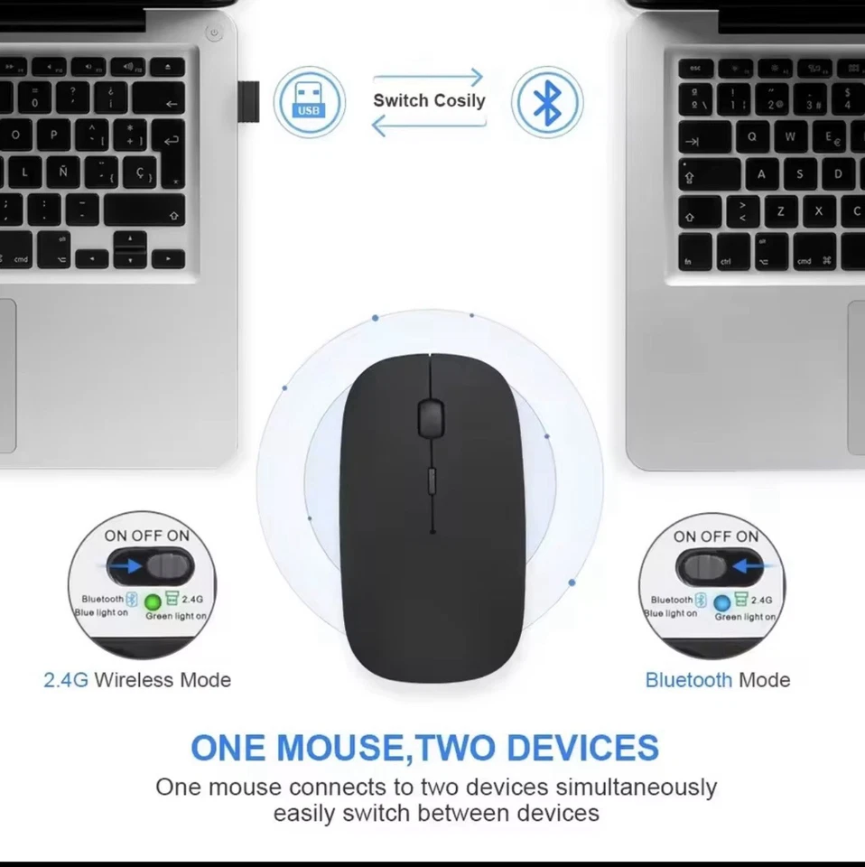 Rechargeable Wireless Bluetooth 2.4G Silent Mouse + OTG USB-C Adapter Black - Image 2 of 4