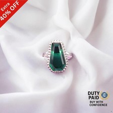 Valentines Sale Sterling Silver Green Emerald Stone Band Statement Trendy Ring