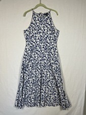 Chaps Large 100% cotton maxi blue floral, Pockets, Sleeveless. summer.