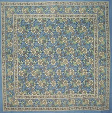 India Arts Floral Print Square Cotton Tablecloth 70" x 70" Baby Blue