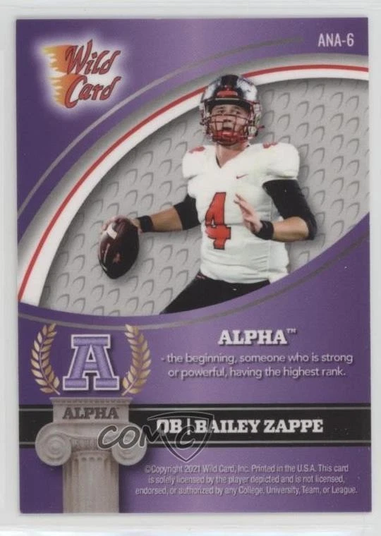 2021 Wild Card Alumination NIL Collegiate Edition Alpha Purple /85 Bailey Zappe - Image 2 of 2