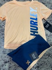 HURLEY Boys Dri Fit 2 pc T-Shirt Shorts Set Size 7 Orange Blue