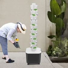 Vertical Hydroponics Growing Set 50Hole Mobile Grow Tower Kit for Indoor/Outdoor