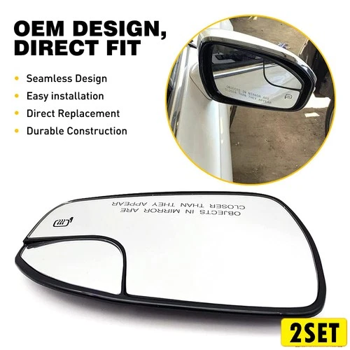 2Set RH Side Heated Rear Passenger View Glass For Mirror Ford Fusion White 2013-