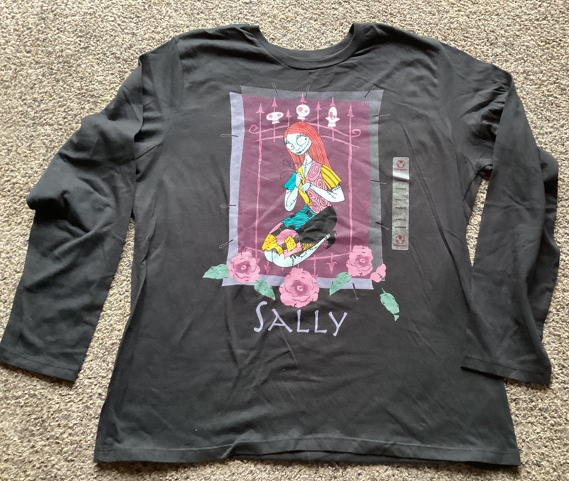 Disney Store SALLY  Nightmare Before Christmas Long Sleeve Black Shirt XL New