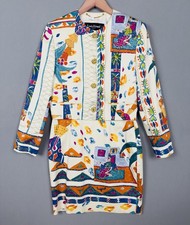 Vintage Louis F raud Jacket Dress Set Cotton Print 80s 90s