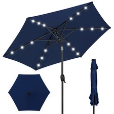 Outdoor Solar Patio Umbrella w/ Push Button Tilt, Crank Lift - 7.5ft Navy Blue
