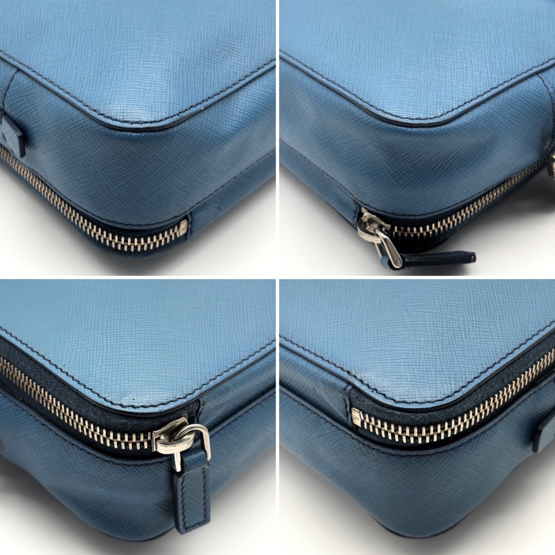 PRADA VR0052 Saffiano Leather Sky Blue Clutch Bag Men’s Travel Business thumbnail 5