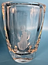 Rare Vintage Orrefors Etched Crystal Vase Girl numbered Sven Palmquist 5.5" Gift