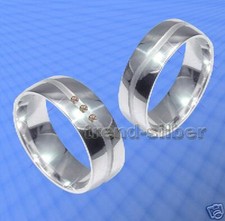 2 Ringe Trauringe , Eheringe mit 3 Steinen , Silber 925 , Gravur Gratis  J75-3