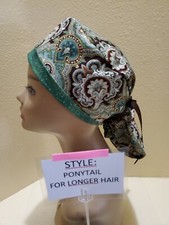 Paisley Medallion metallic Women's Ponytail Surgical Scrub Hat/Cap Handmade