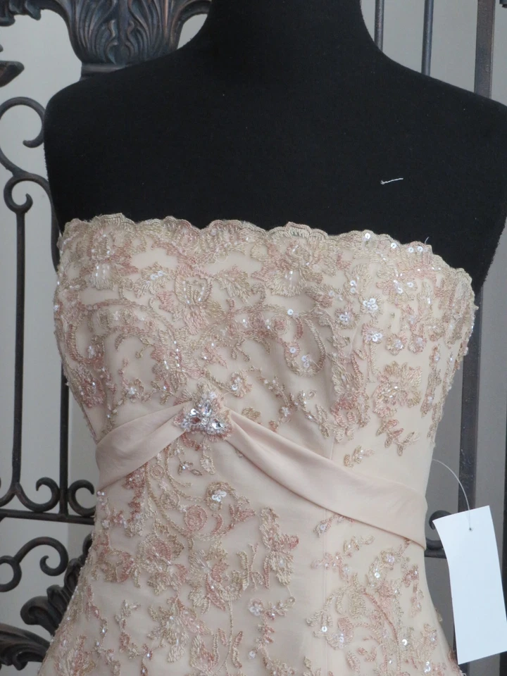 P184 Maggie Sottero TALLA 10 LATTE FORMAL CUENTAS $1499 CORSÉ VESTIDO DE NOVIA VESTIDO Foto 4 de 4