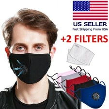 Face Mask Reusable Washable Cloth Cotton w/ Air Port 2 PM2.5 Carbon Filters