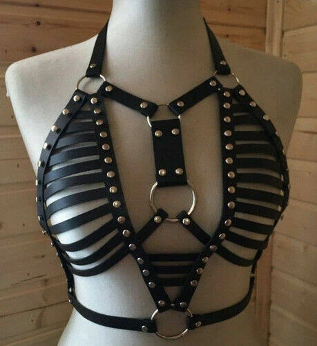 Mujeres Gótico Cuero PU Sujetador sin Cupas Ajustable Cuerpo Pecho Arnés Fiesta Ropa de Club Foto 2 de 2