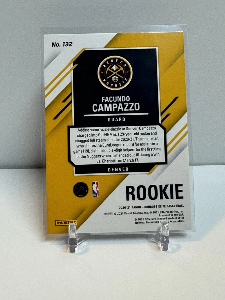 FACUNDO CAMPAZZO 2020-21 Donruss ELITE #132 ROOKIE RC /299 Madrid basketball - Image 3 of 4