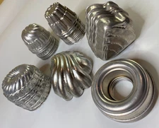 VINTAGE Lot of 40 ALUMINUM Jello MOLDS Tree Nautilus Turk Bundt SIX FANCY SHAPES
