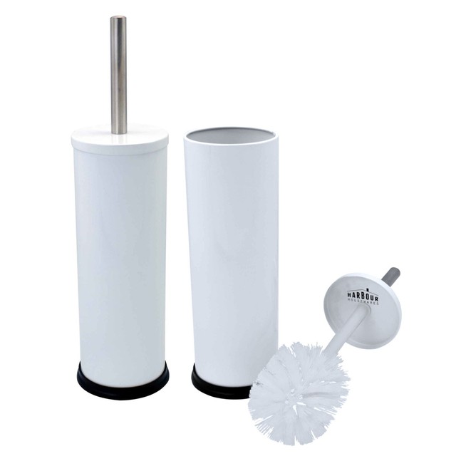 Enclosed Toilet Brush & Holder Bathroom Set, White Finish - x2 | eBay