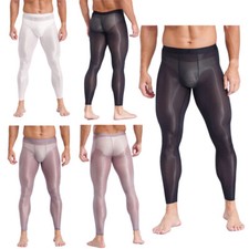 Men's Glossy Pantyhose Pants Shiny Yoga Compression Pants Workout Sports Tights