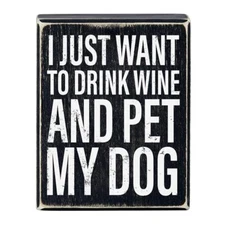Rustic Funny Wooden Boxed Sign Wood Quote Boxes 4in W x 5in H Drink Wine 2 Pack
