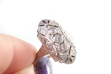 Bague Art Deco diamants en or 14k , bague de fiançailles, marquise, diamants