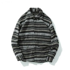 Men Brushed Shirt Top Coat Loose Thermal Casual Lumberjack Striped Warm New