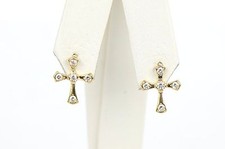 14K Yellow or White Gold Cubic Zirconia Cross Earrings