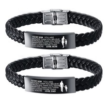 Personalized To My Son Braided Leather Men Bracelet Father Inspirational Gift