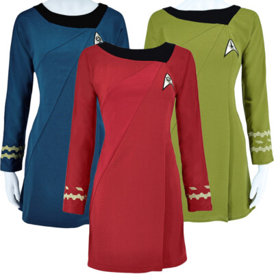 Cosplay The Original Series Female Duty Uniforms TOS Blue Gold Red Dress Costume