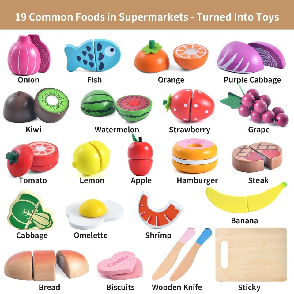 WHOHOLL Wooden Play Food for Kids Kitchen Playset Play Kitchen