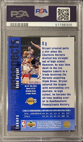 1996 SP #134 Kobe Bryant Los Angeles Lakers RC Rookie HOF PSA 9 MINT - Picture 2 of 2