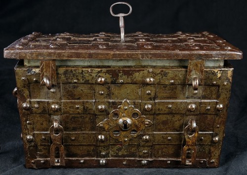 COFFRET COFFRE EN FER CAISSE DE GUERRE 2 CADENAS GRAVÉS ALLEMAND INTACT 1650 - Photo 4/22