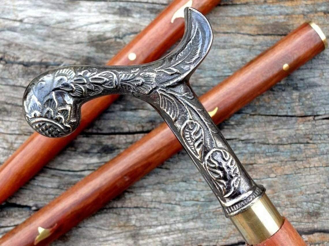 Victorian Antique Solid Brass Elegant Handle Wood… - image 5