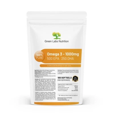 Omega-3 1000 mg Kapseln – 500 mg EPA, 250 mg DHA – Hohe Konzentration – Fischöl - Bild 1 von 4