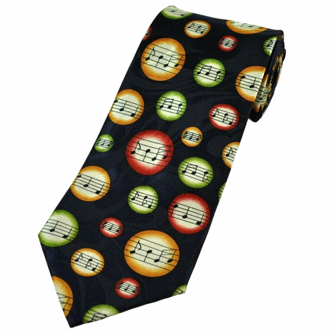 THE TIE STUDIO - MUSIC Notes in a Colorful Circles on a  Navy  Men's Novelty Tie
