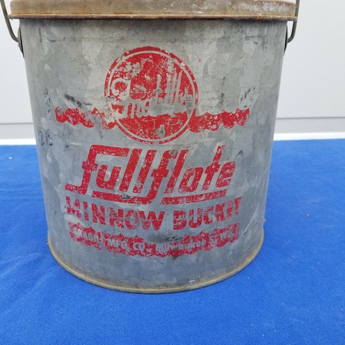 Vintage Full Float Frabill MFG Co Galvanized Metal Minnow Bucket Red Graphics - Picture 2 of 8