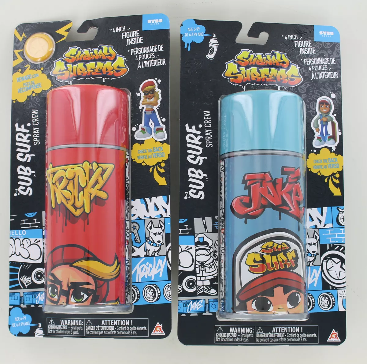 2 New Subway Surfers Spray Crew 4 Figures - Jake & Tricky Cans