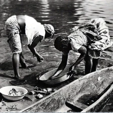 Vintage 1950s RPPC Africa Fish Preparation Scene Postcard