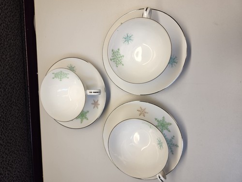 Lot Of 3 Vintage China Harmony House Snowflake Cup And Saucer Set Japan - Picture 3 of 6