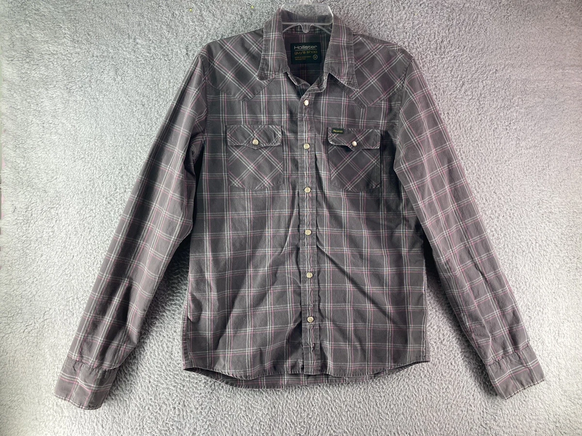 Vintage Hollister Guys Shop Shirt Mens Medium Gray White Plaid Western  Cowboy