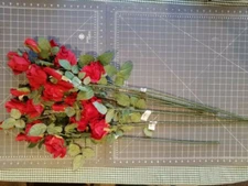  Long Stem Red Roses, Artificial Silk Flowers Realistic 8 Stems w 23 Heads