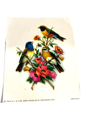 VTG D.A.C. N.Y.  No. 43379 Print Beautiful Birds Flowers LITHO USA EXOTIC COLORS
