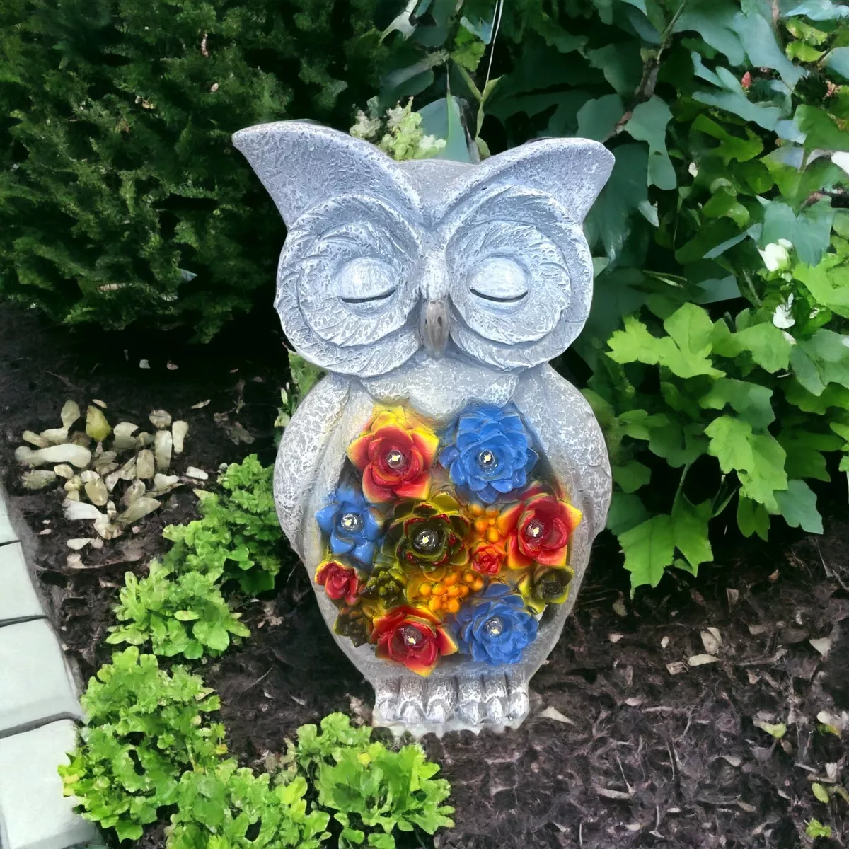 Garden Ornament Large Solar Powered Decorative Owl Bird Light Up Lamp