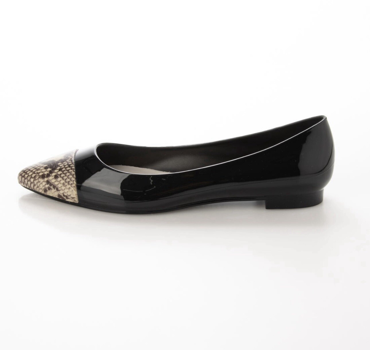 KATE PYTHON TEMPERATE BLACK POINTED TOE BALLET FL… - image 3