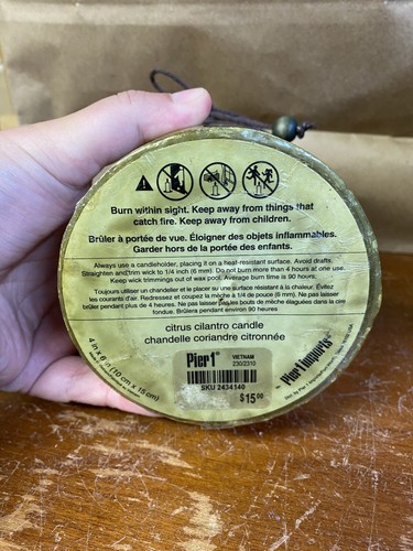 Large 4 x 6 Pier 1 Citrus Cilantro Candle Pillar Unused Unlit NEW Sealed - Picture 3 of 3