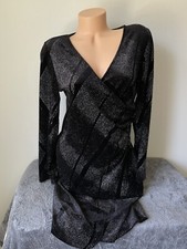 Velvet Midi Dress L Ruched Side Black