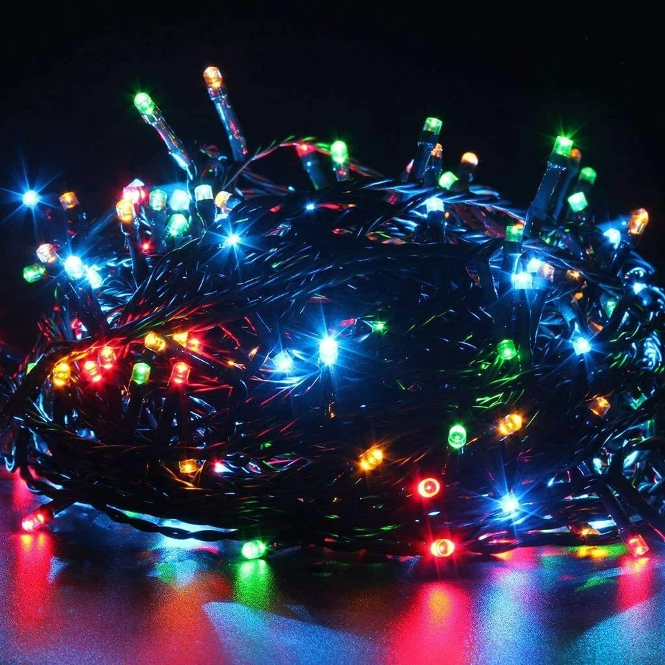 Christmas Fairy String Lights 200 Multi Coloured LED 8 Function Battery Festive