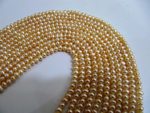 Perla dorada natural de 4 mm redondo Perlas de agua dulce de 15 pulgadas - Imagen 3 de 5