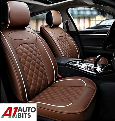 Brown Quilted Diamond Leatherette Front Seat Cover For Skoda
